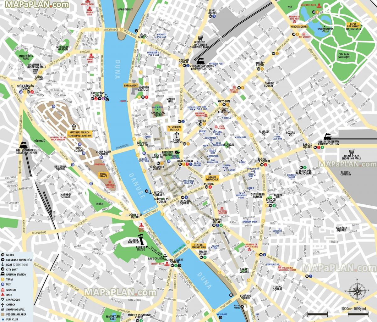 Mappa del centro di Budapest